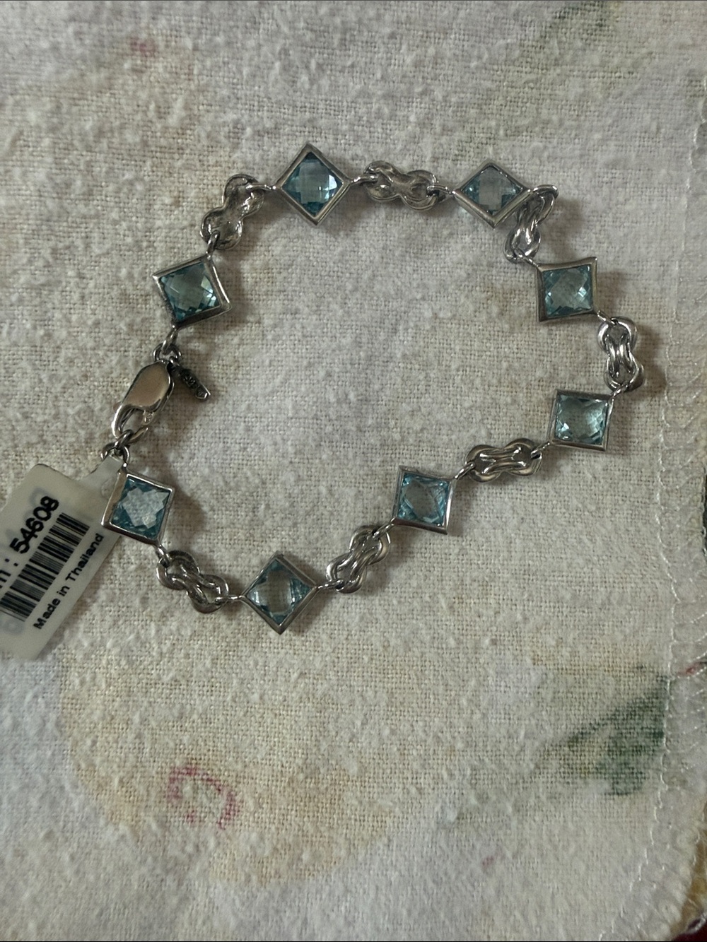 Silver Bracelet with Light Blue Square Stones - Unbranded